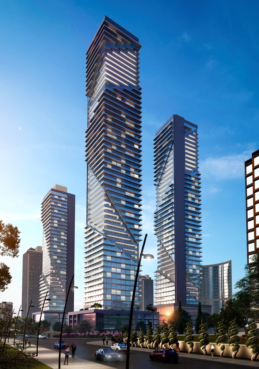 The Lisa Street residential towers in Brampton, a high-rise development designed by Lima Architects