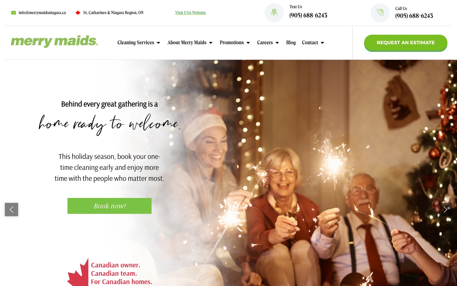 A Merry Maids Canada local website built by Lime, with services, promotions and a request-an-estimate path
